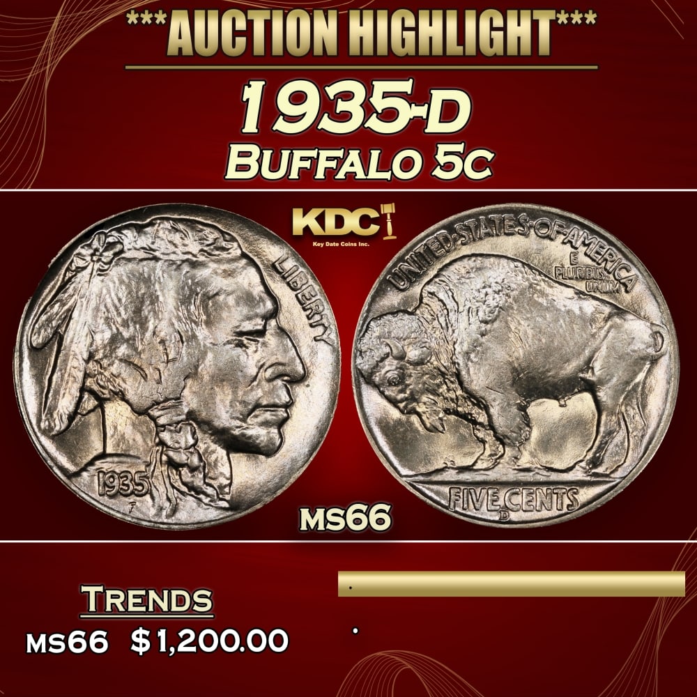 1935-d Buffalo Nickel 5c ms66 SEGS (1 of 4)