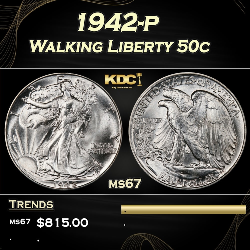 1942-p Walking Liberty Half Dollar 50c ms67 SEGS (1 of 3)