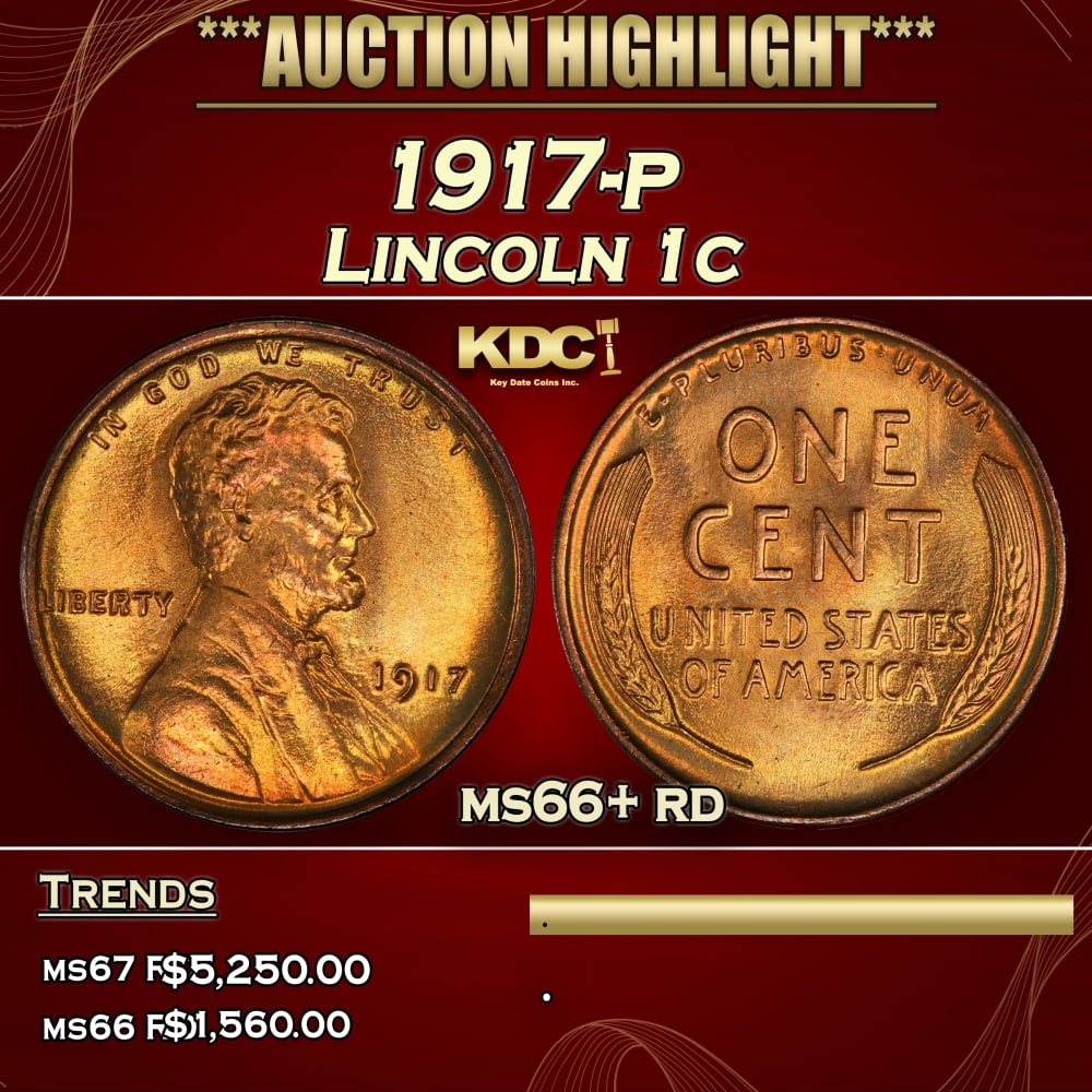 1917-p Lincoln Cent 1c ms66+ rd SEGS: 1917-p Lincoln Cent 1c ms66+ rd SEGS. 0 Historic precious metal trends is causing increased spot pricing by the day. On auctions with set openings, we are doing our best to have items priced