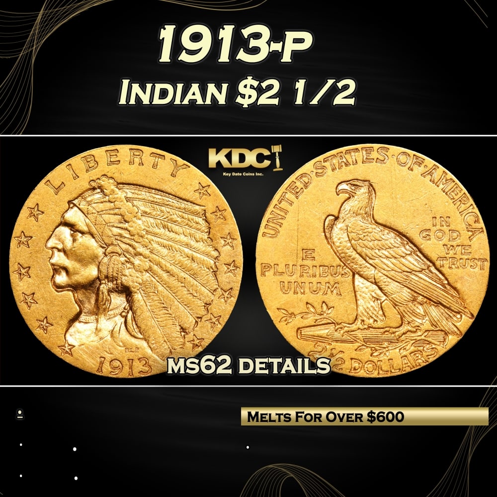 1913-p Gold Indian Quarter Eagle $2 1/2 ms62 details SEGS: 1913-p Gold Indian Quarter Eagle $2 1/2 ms62 details SEGS. 0
