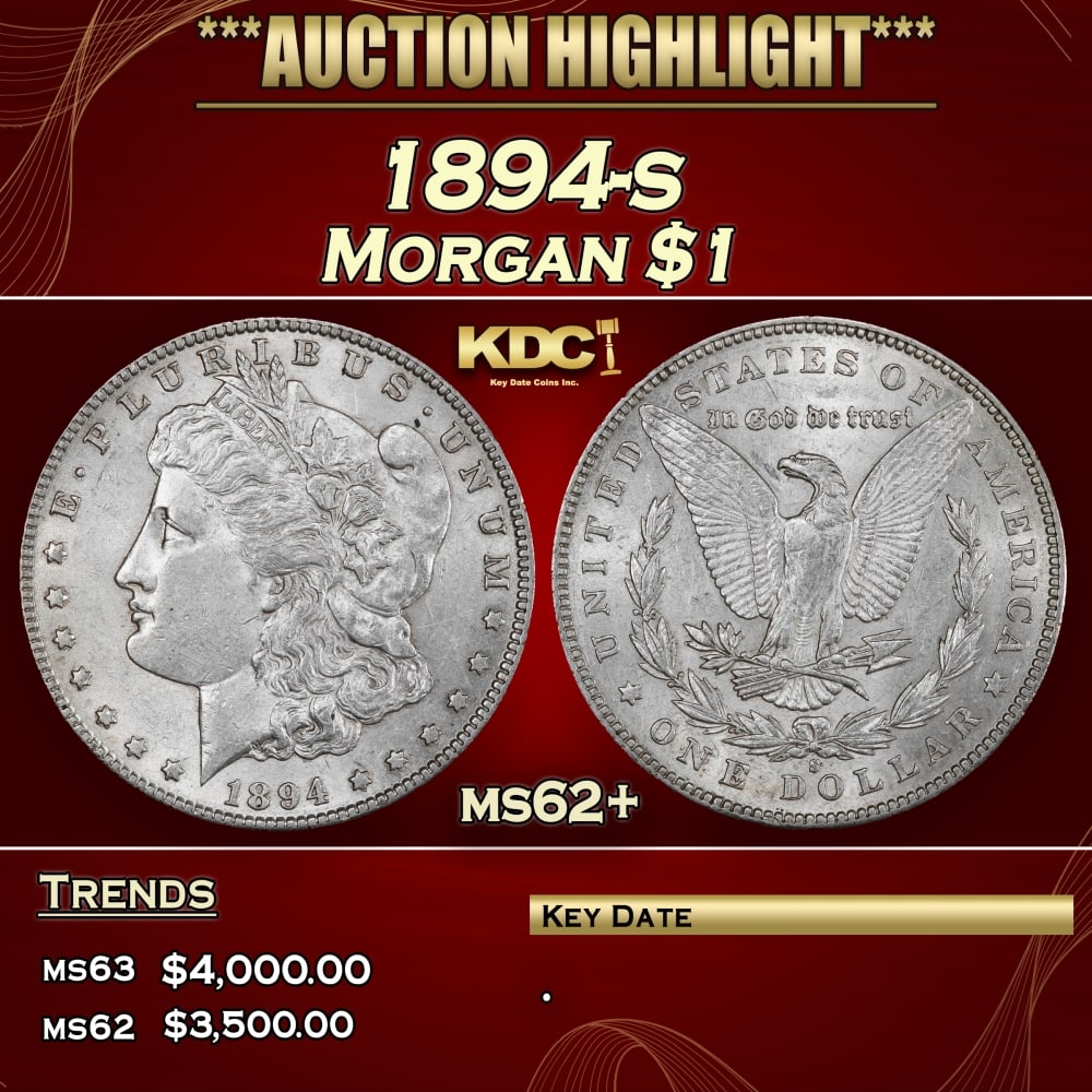 1894-s Morgan Dollar $1 ms62+ USCG (1 of 3)