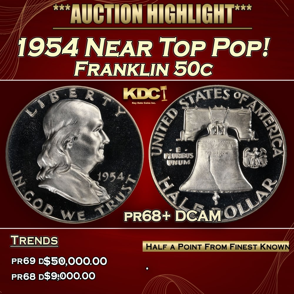 1954 Proof Franklin Half Dollar Near Top Pop! 50c pr68+ DCAM SEGS (1 of 4)