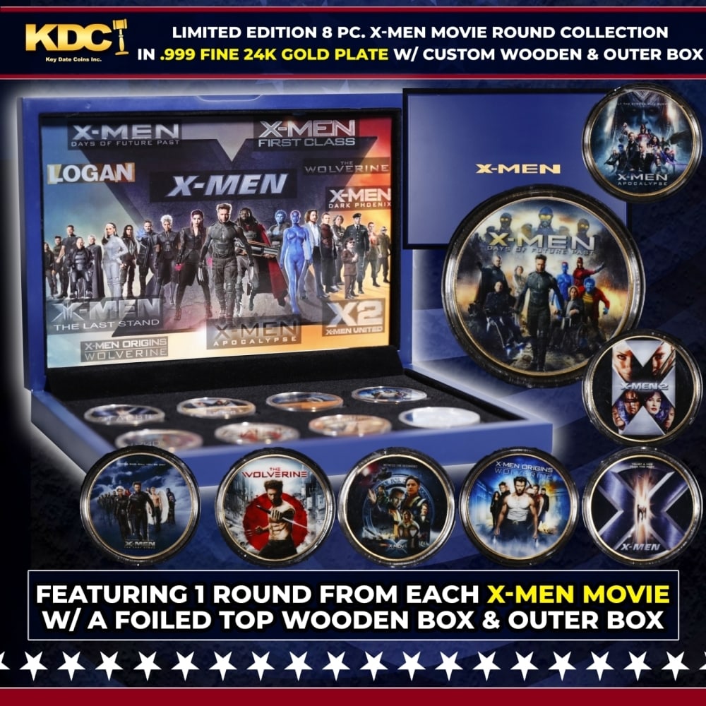 Limited Edition 8 Coin X-men Movie Gold Plated Collection In Custom WOODEN Box W/ Special Backer: Limited Edition 8 Coin X-men Movie Gold Plated Collection In Custom WOODEN Box W/ Special Backer card. Please Note All Backer Cards may have slight differences but will be very similar if not identica