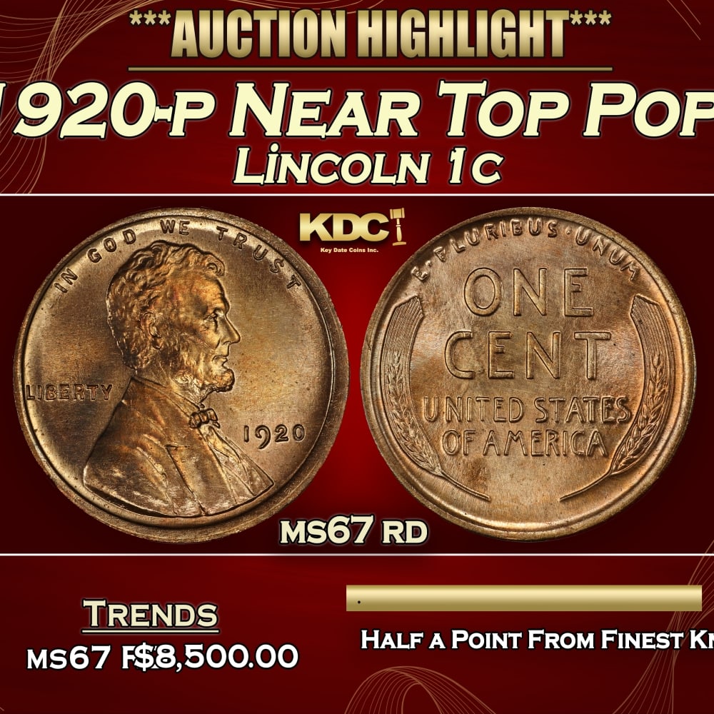 1920-p Lincoln Cent Near Top Pop! 1c ms67 rd SEGS (1 of 3)
