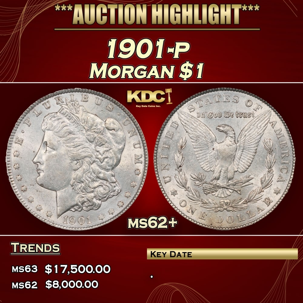 1901-p Morgan Dollar $1 ms62+ USCG (1 of 3)