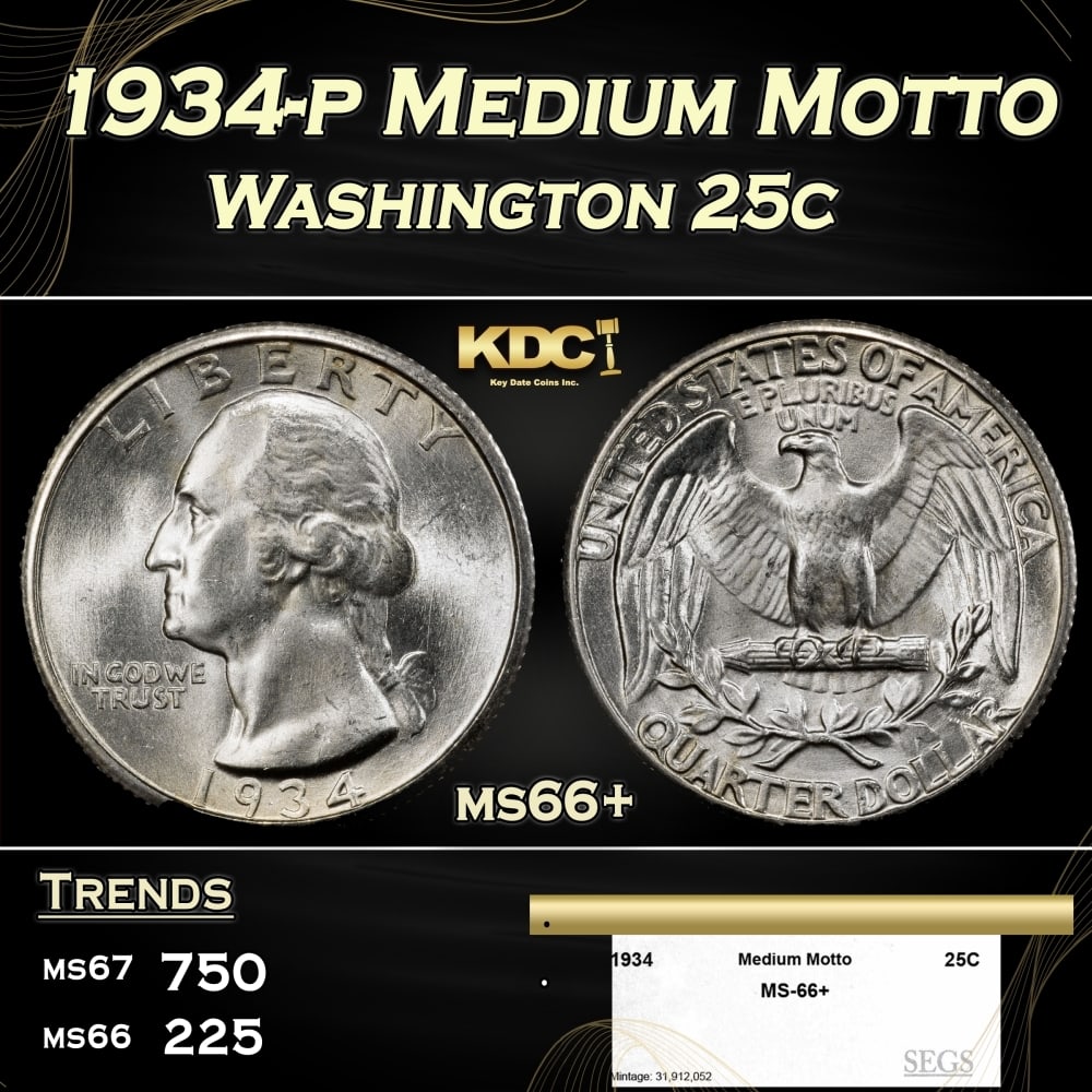 1934-p Washington Quarter Medium Motto 25c ms66+ SEGS (1 of 4)