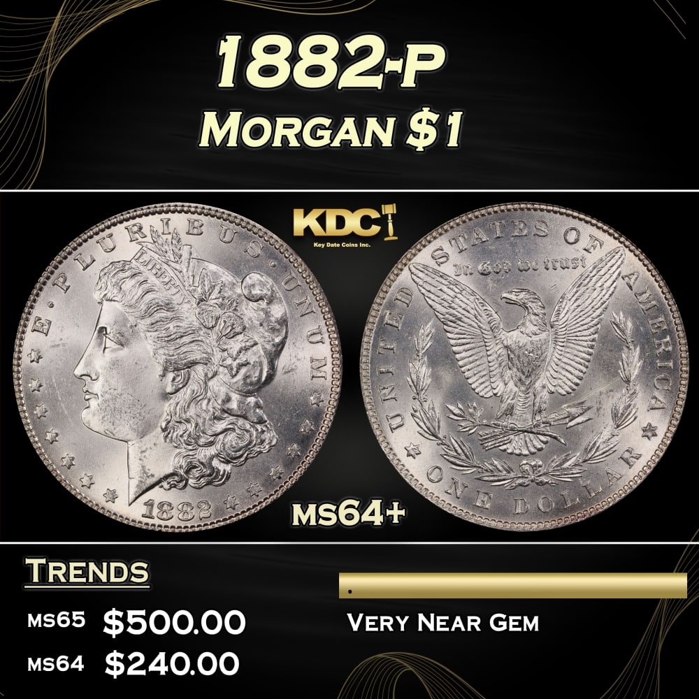 1882-p Morgan Dollar $1 Grades ms64+ (1 of 3)