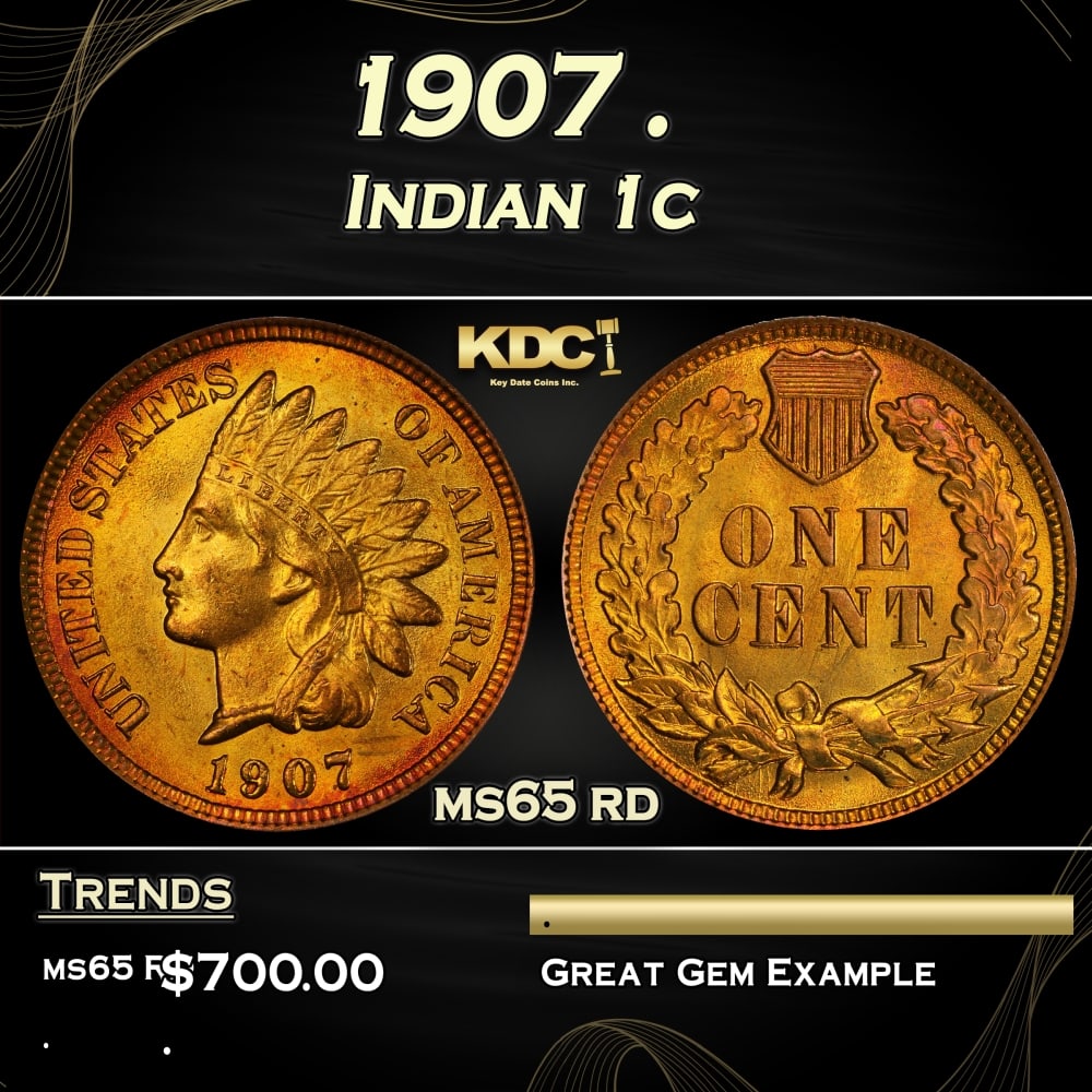 1907 Indian Cent . 1c Grades ms65 rd (1 of 3)