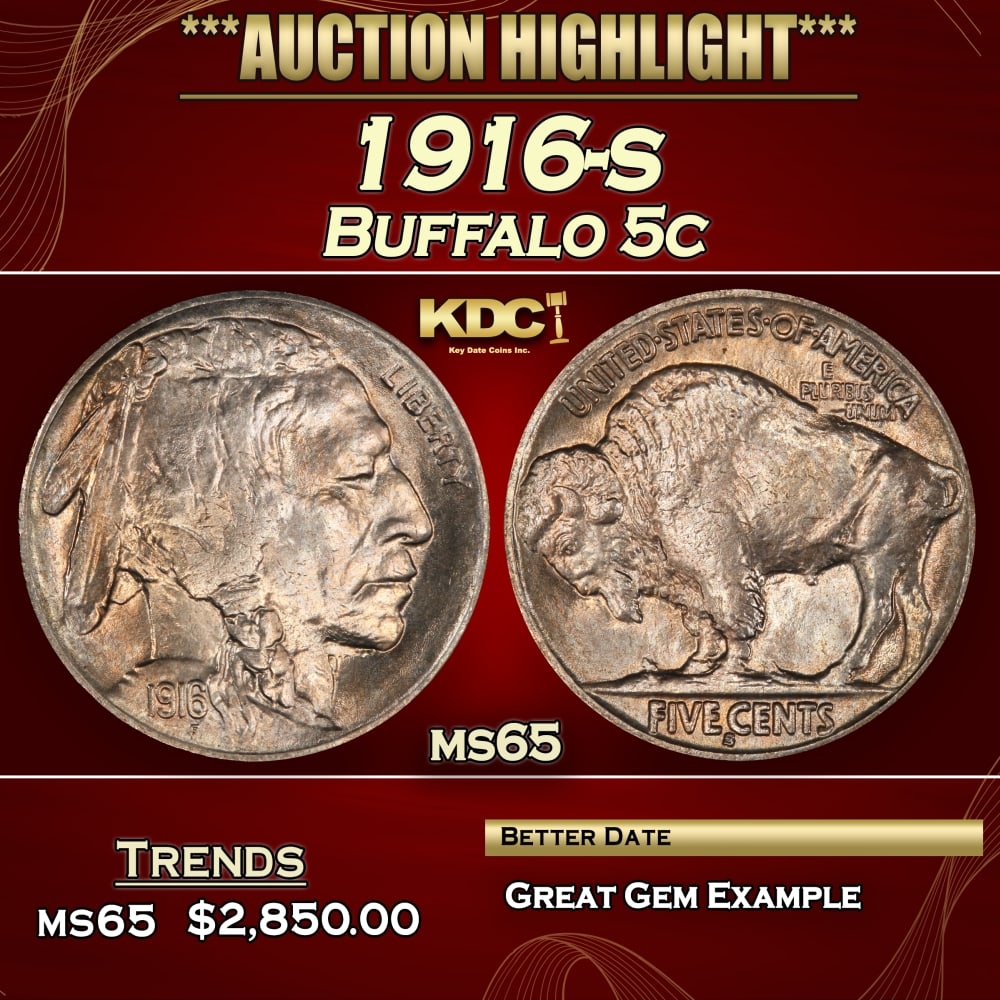1916-s Buffalo Nickel 5c ms65 SEGS (1 of 3)