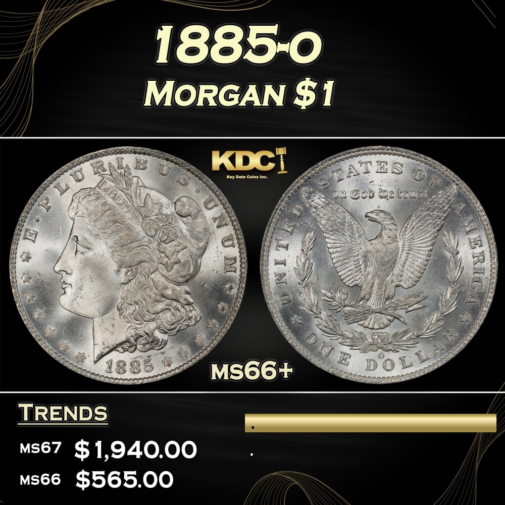 1885-o Morgan Dollar $1 ms66+ SEGS: 1885-o Morgan Dollar $1 ms66+ SEGS. 0 Historic precious metal trends is causing increased spot pricing by the day. On auctions with set openings, we are doing our best to have items priced at their ma