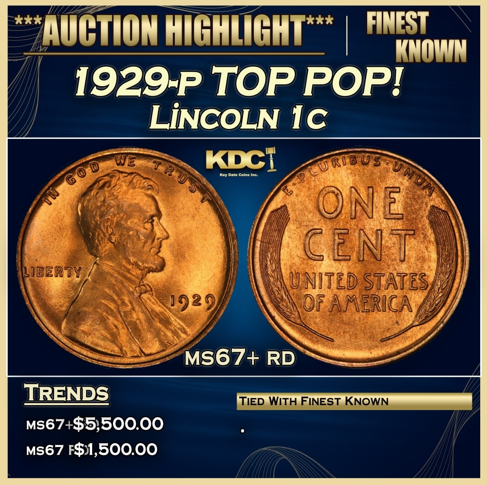 1929-p Lincoln Cent TOP POP! 1c ms67+ rd SEGS (1 of 4)