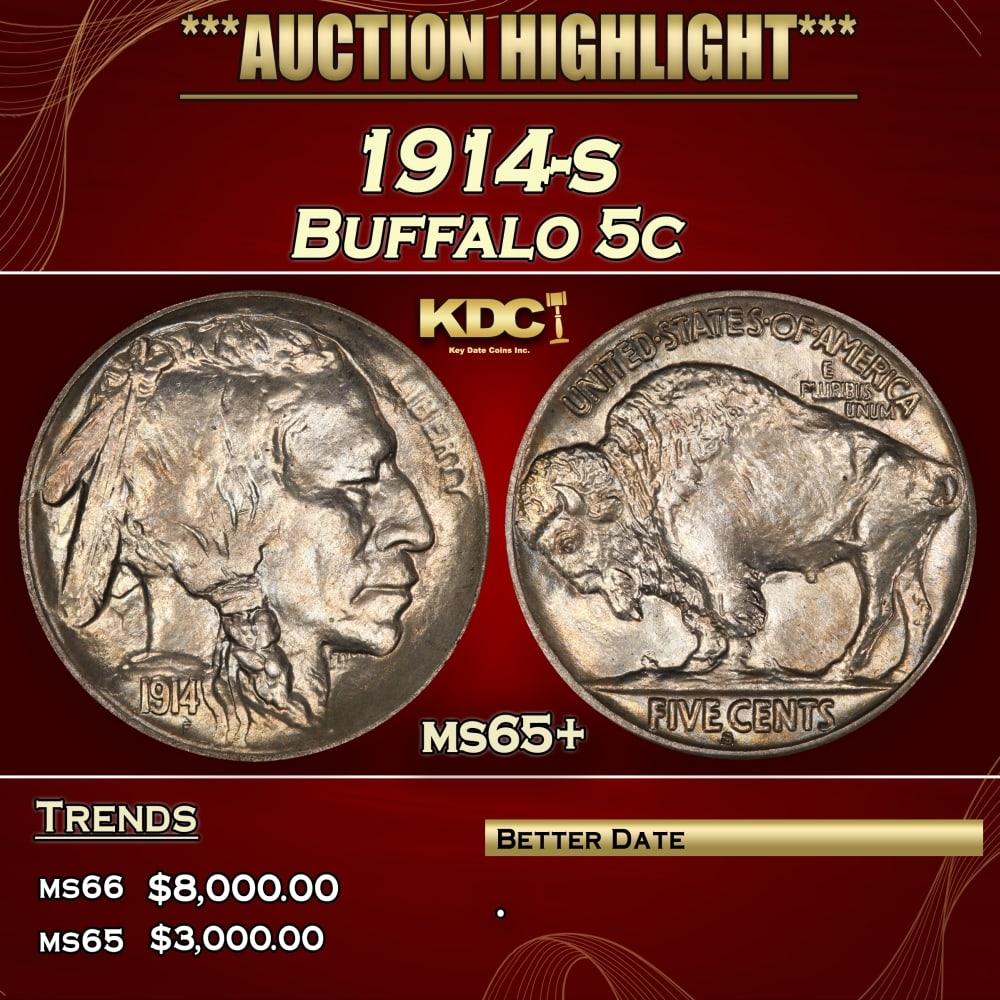 1914-s Buffalo Nickel 5c ms65+ SEGS (1 of 3)