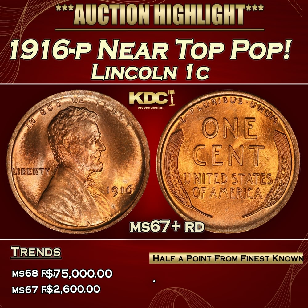1916-p Lincoln Cent Near Top Pop! 1c ms67+ rd SEGS (1 of 3)