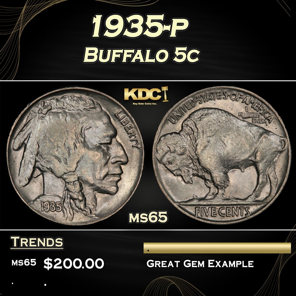1935-p Buffalo Nickel 5c Grades ms65 (1 of 3)