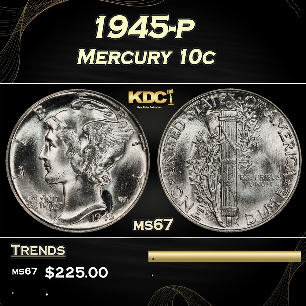 1945-p Mercury Dime 10c ms67 SEGS (1 of 3)
