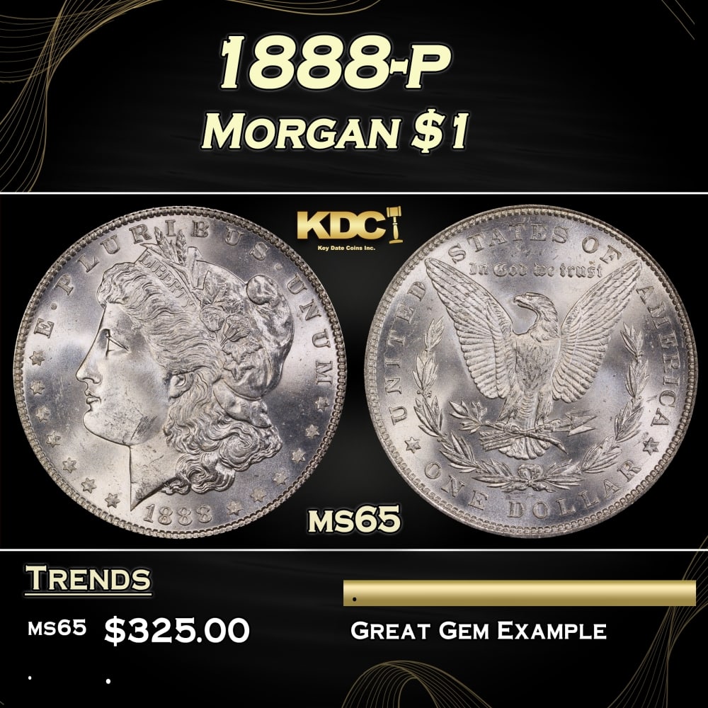 1888-p Morgan Dollar $1 Grades ms65: 1888-p Morgan Dollar $1 Grades ms65. 0 Historic precious metal trends is causing increased spot pricing by the day. On auctions with set openings, we are doing our best to have items priced at their m