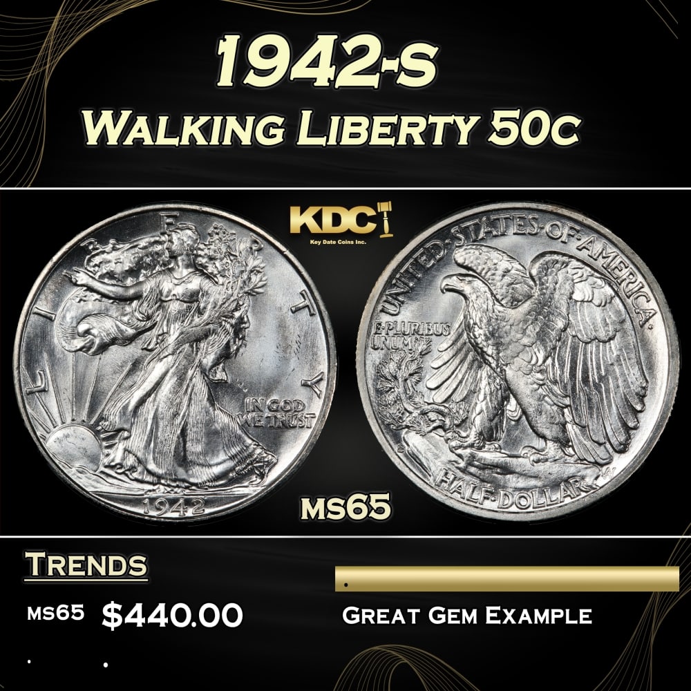 1942-s Walking Liberty Half Dollar 50c Grades ms65 (1 of 3)