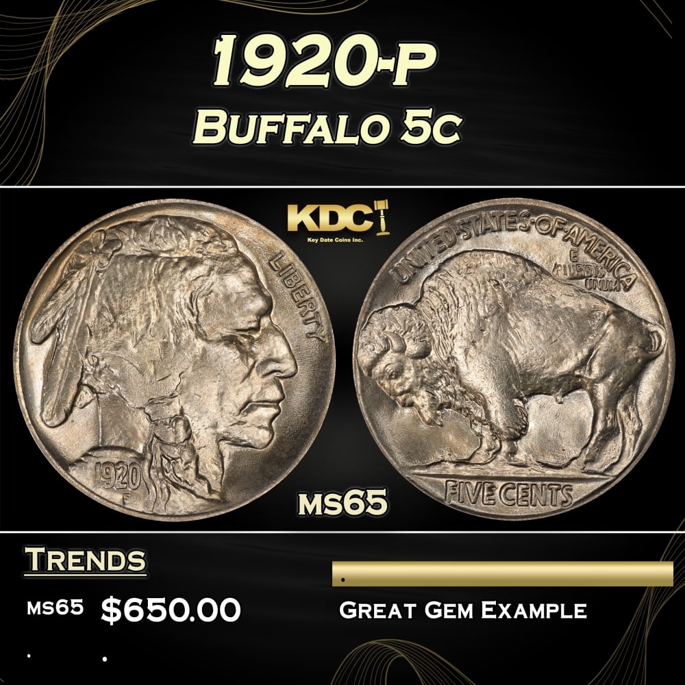 1920-p Buffalo Nickel 5c Grades ms65 (1 of 3)