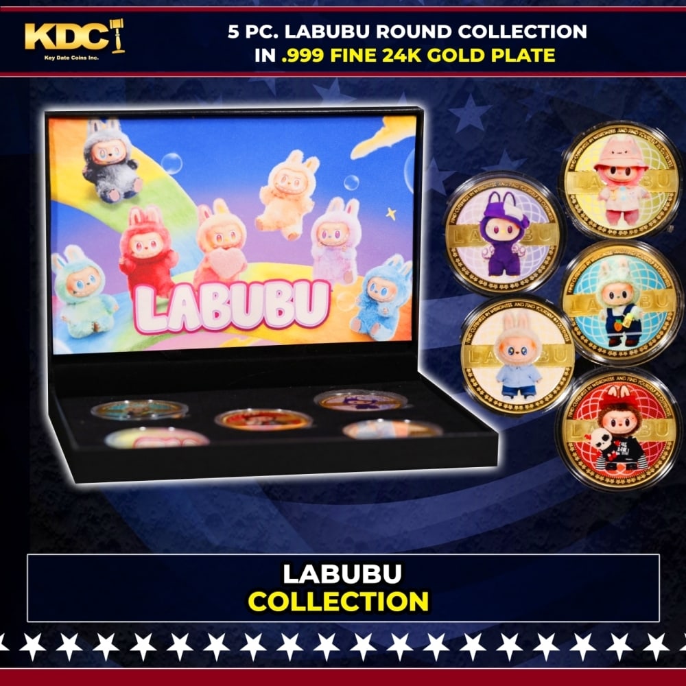 5 Coin Labubu Gold Plated Round Collection In Custom Box W/ Special Backer card: 5 Coin Labubu Gold Plated Round Collection In Custom Box W/ Special Backer card. Please Note All Backer Cards may have slight differences but will be very similar if not identical to the one in the ph