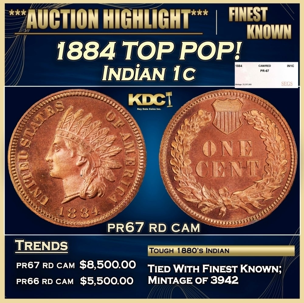 1884 Proof Indian Cent TOP POP! 1c pr67 rd cam SEGS (1 of 4)