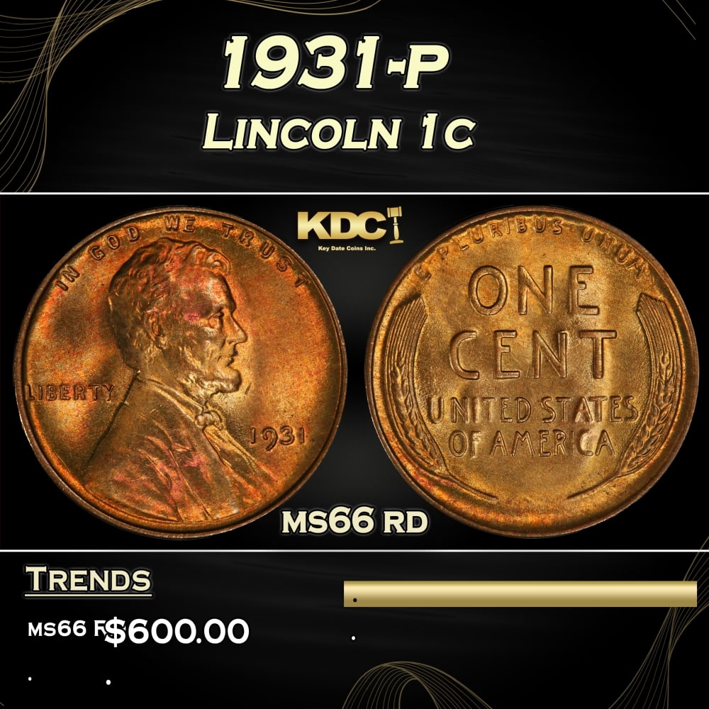 1931-p Lincoln Cent 1c Grades ms66 rd (1 of 3)