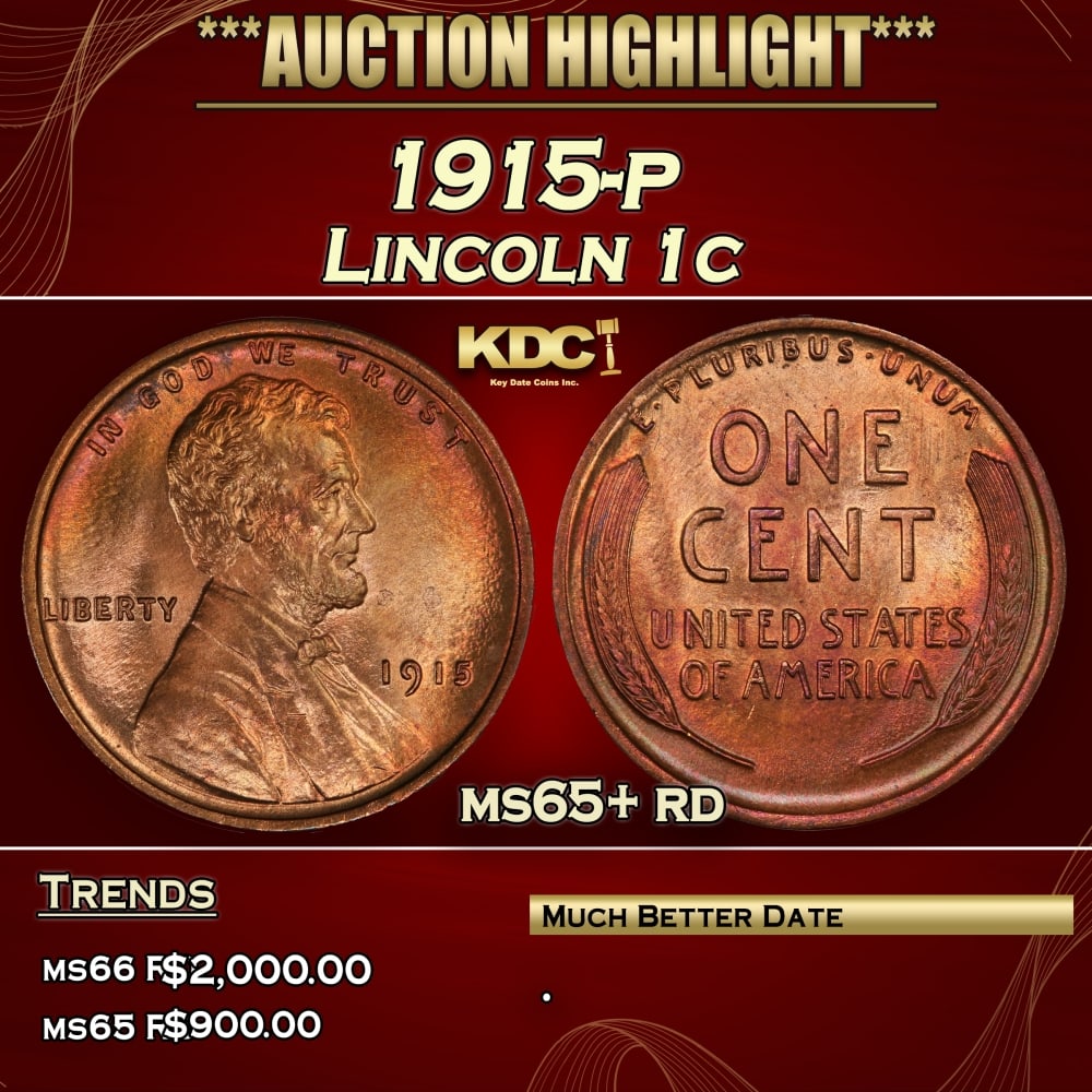 1915-p Lincoln Cent 1c ms65+ rd SEGS (1 of 3)
