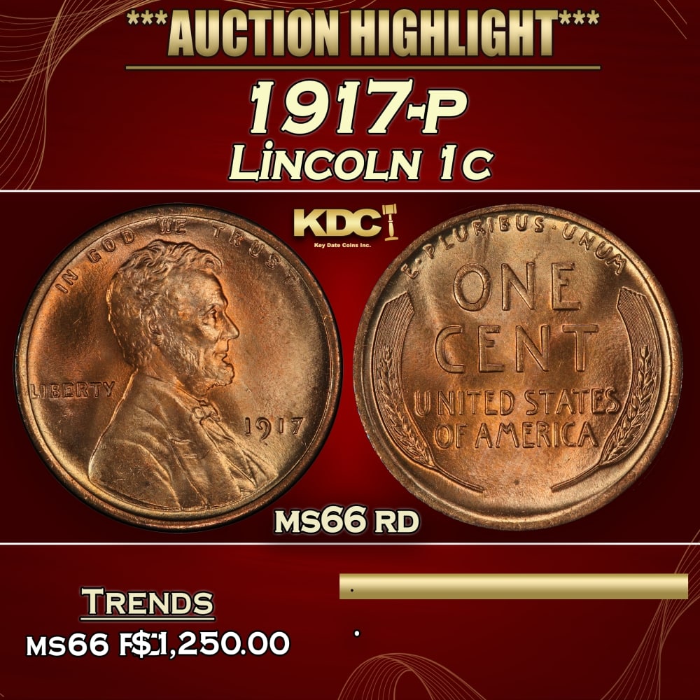 1917-p Lincoln Cent 1c ms66 rd SEGS (1 of 3)