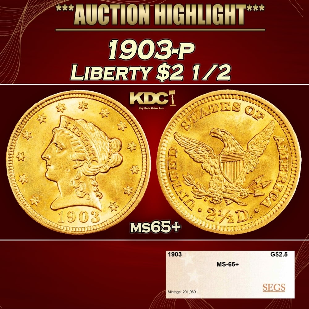 1903-p Gold Liberty Quarter Eagle $2 1/2 ms65+ SEGS (1 of 4)