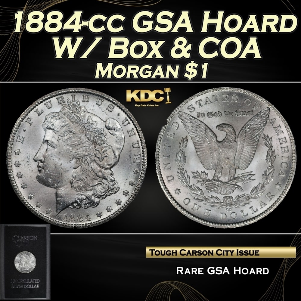 1884-cc Morgan Dollar GSA Hoard W/ Box & COA $1 Grades n/a: 1884-cc GSA Hoard W/ Box & COA Morgan Dollar $1 Grades n/a. 0 DISCOVERY OF THE GSA HOARDUntil 1964, people in the U.S could redeem silver certificate paper money for silver dollars.In 1963, the House