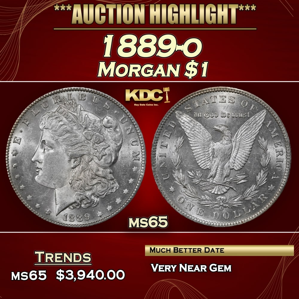 1889-o Morgan Dollar $1 ms65 USCG: 1889-o Morgan Dollar $1 ms65 USCG. 0 Historic precious metal trends is causing increased spot pricing by the day. On auctions with set openings, we are doing our best to have items priced at their mar