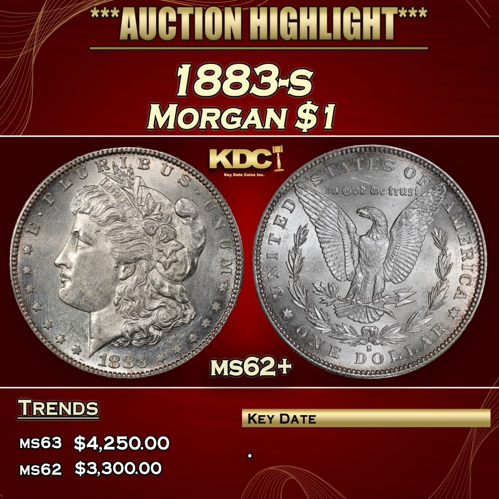 1883-s Morgan Dollar $1 ms62+ USCG (1 of 3)