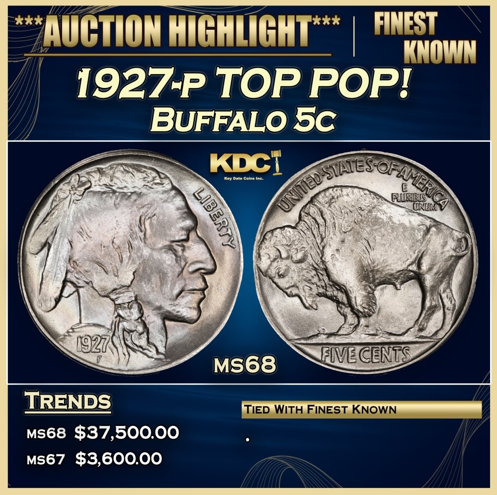1927-p Buffalo Nickel TOP POP! 5c ms68 SEGS (1 of 3)