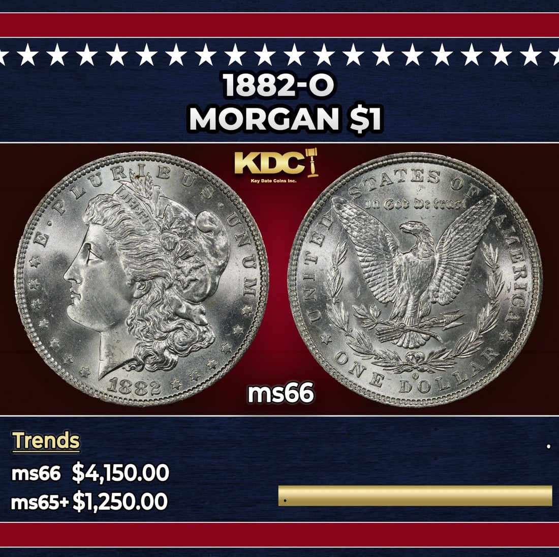 1882-o Morgan Dollar $1 ms66 SEGS: 1882-o Morgan Dollar $1 ms66 SEGS. Historic precious metal trends is causing increased spot pricing by the day. On auctions with set openings, we are doing our best to have items priced at