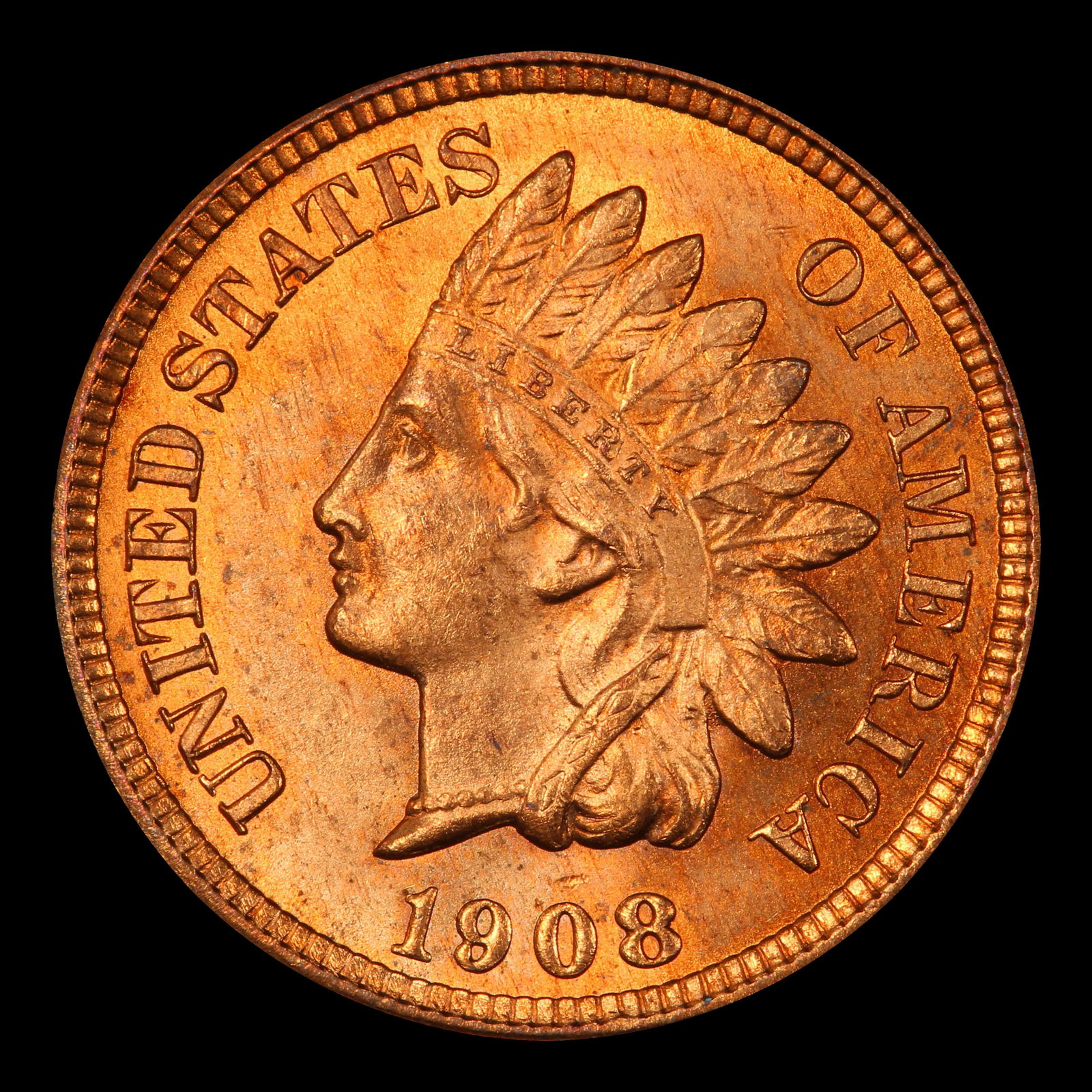 1908 Indian Cent . 1c Grades ms64 rd - 2