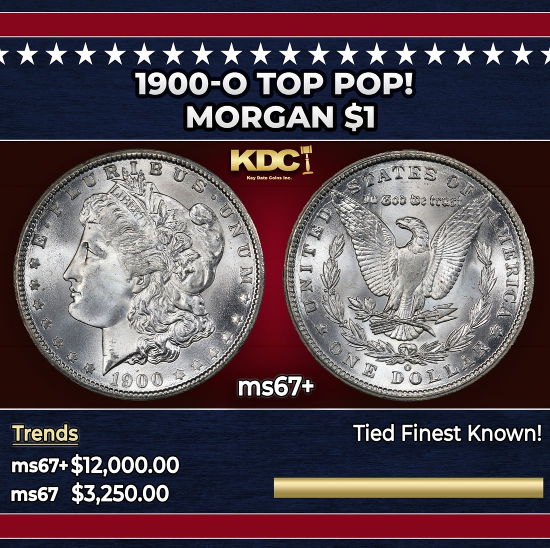 1900-o Morgan Dollar TOP POP! $1 ms67+ SEGS: 1900-o TOP POP! Morgan Dollar $1 ms67+ SEGS. Historic precious metal trends is causing increased spot pricing by the day. On auctions with set openings, we are doing our best to have items priced at t