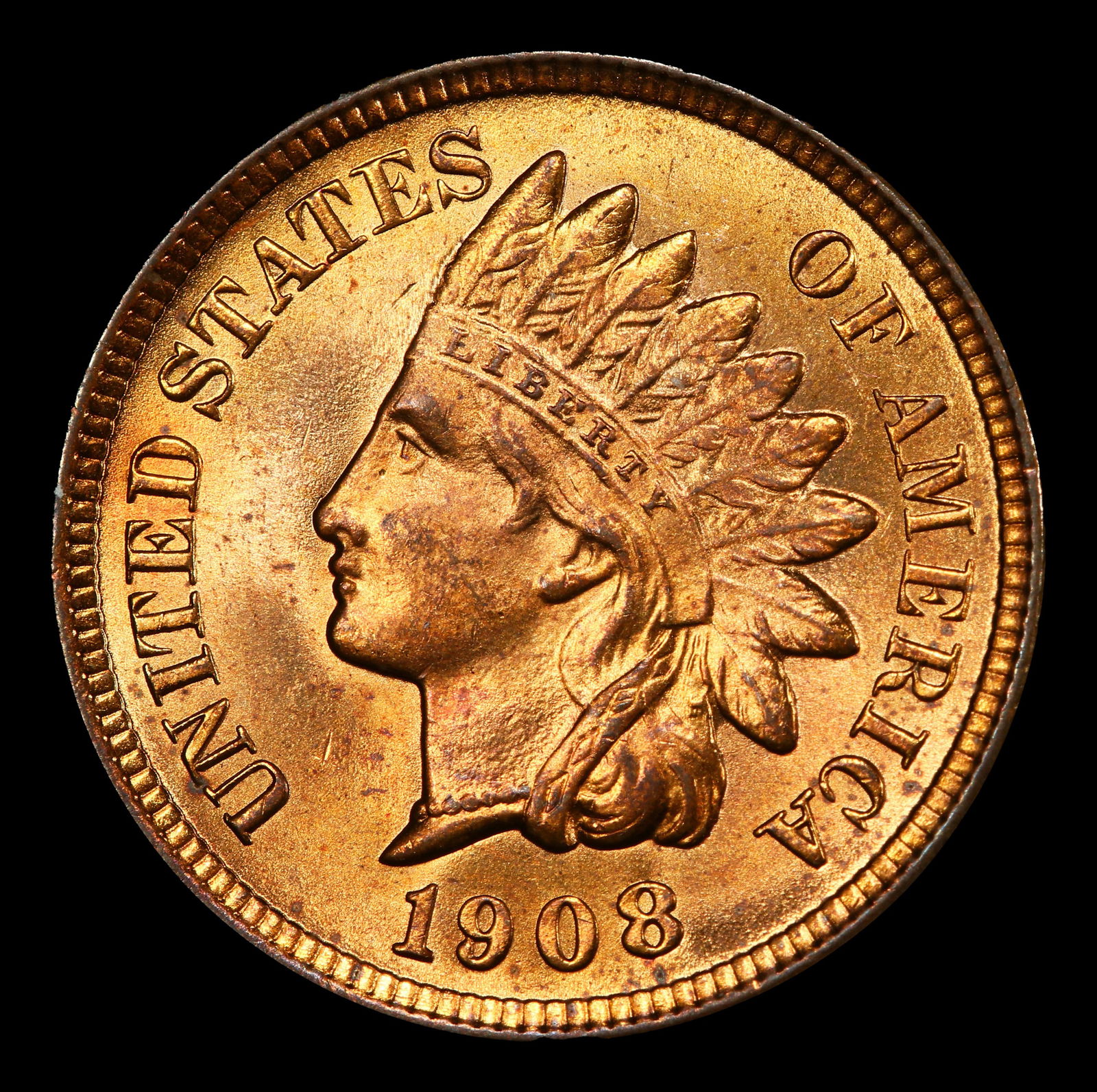 1908 Indian Cent . 1c Grades ms65 rd - 2