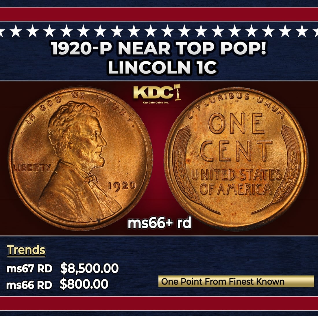 1920-p Lincoln Cent Near Top Pop! 1c ms66+ rd SEGS (1 of 3)