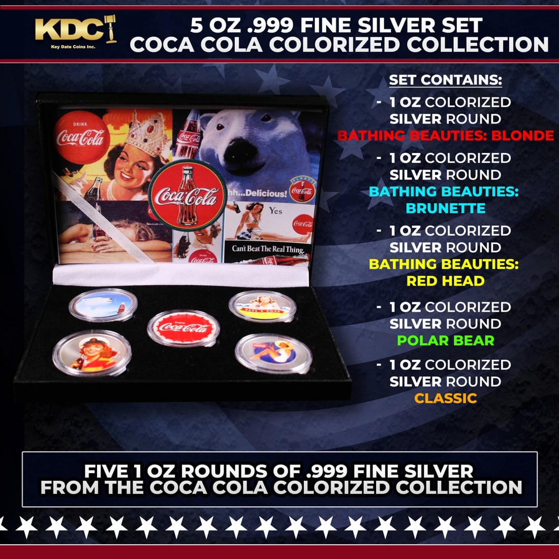 5 OZ .999 Fine Silver Set Coca Cola Colorized Collection (1 of 5)