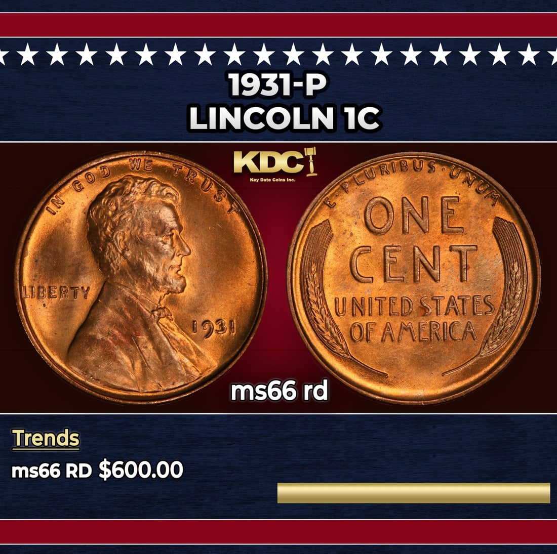 1931-p Lincoln Cent 1c Grades ms66 rd (1 of 3)