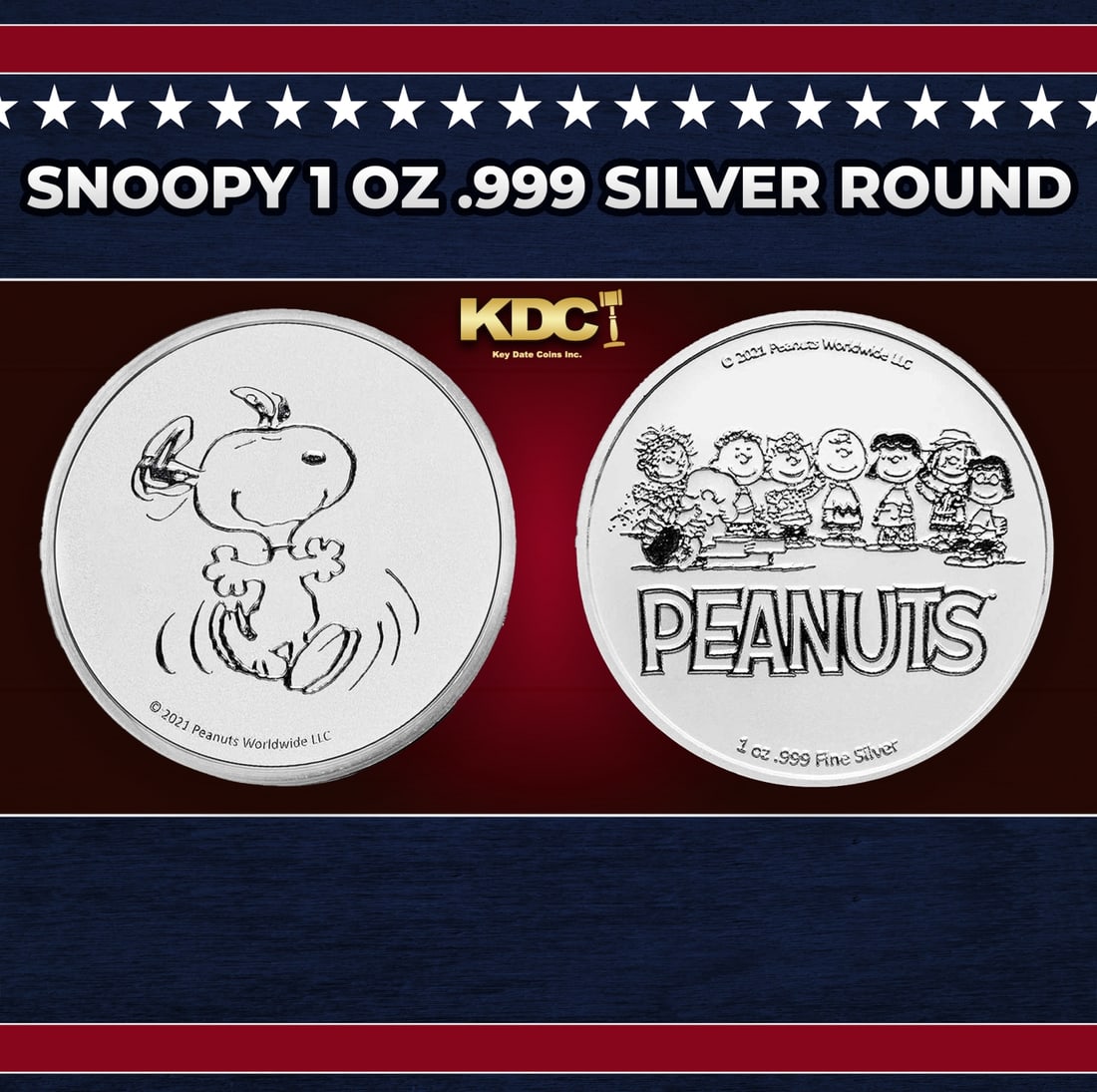 Snoopy 1 oz .999 Silver Round Round (1 of 3)