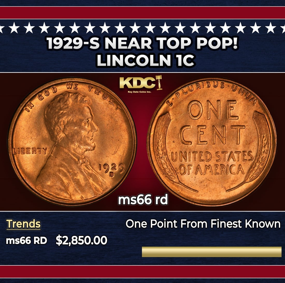 1929-s Lincoln Cent Near Top Pop! 1c ms66 rd SEGS: 1929-s Near Top Pop! Lincoln Cent 1c ms66 rd SEGS. Historic precious metal trends is causing increased spot pricing by the day. On auctions with set openings, we are doing our best to have items price