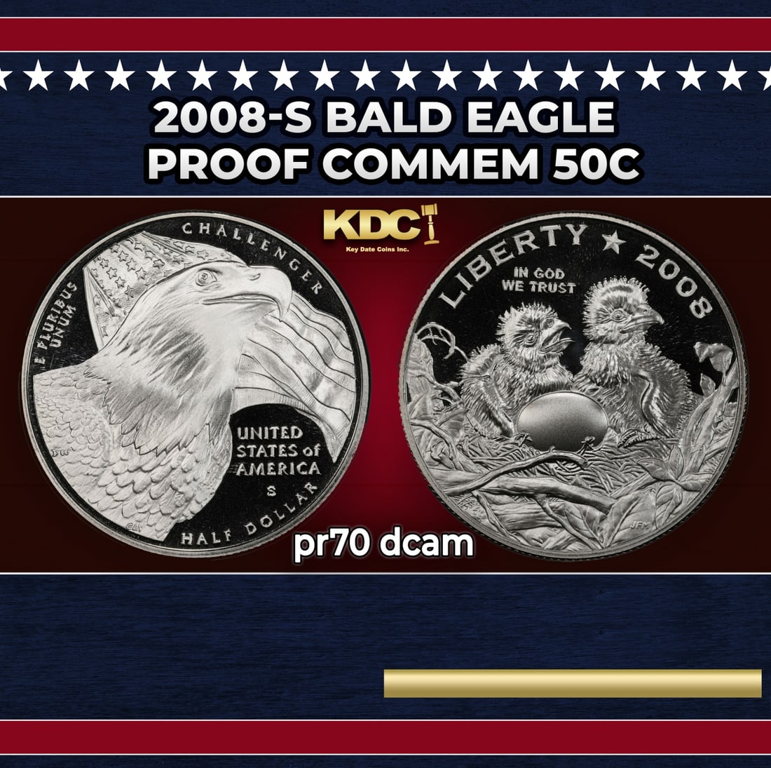 2008-s Bald Eagle Proof Modern Commem Half Dollar 50c pr70 dcam SEGS: 2008-s Bald Eagle Modern Commem Half Dollar 50c pr70 dcam SEGS. Historic precious metal trends is causing increased spot pricing by the day. On auctions with set openings, we are doing our best to hav