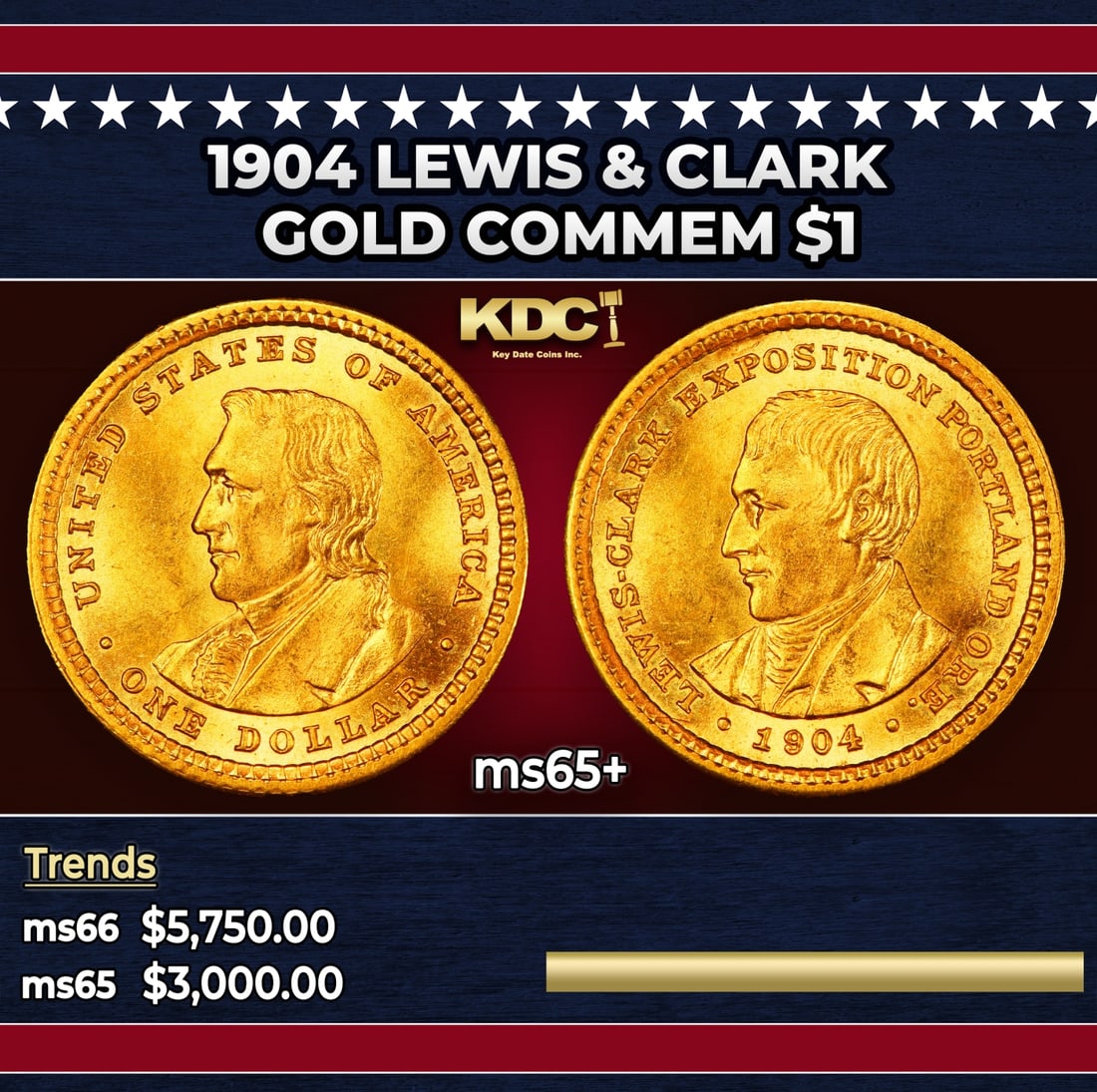 1904 Lewis & Clark Gold Commem Dollar 1 ms65+ SEGS (1 of 3)