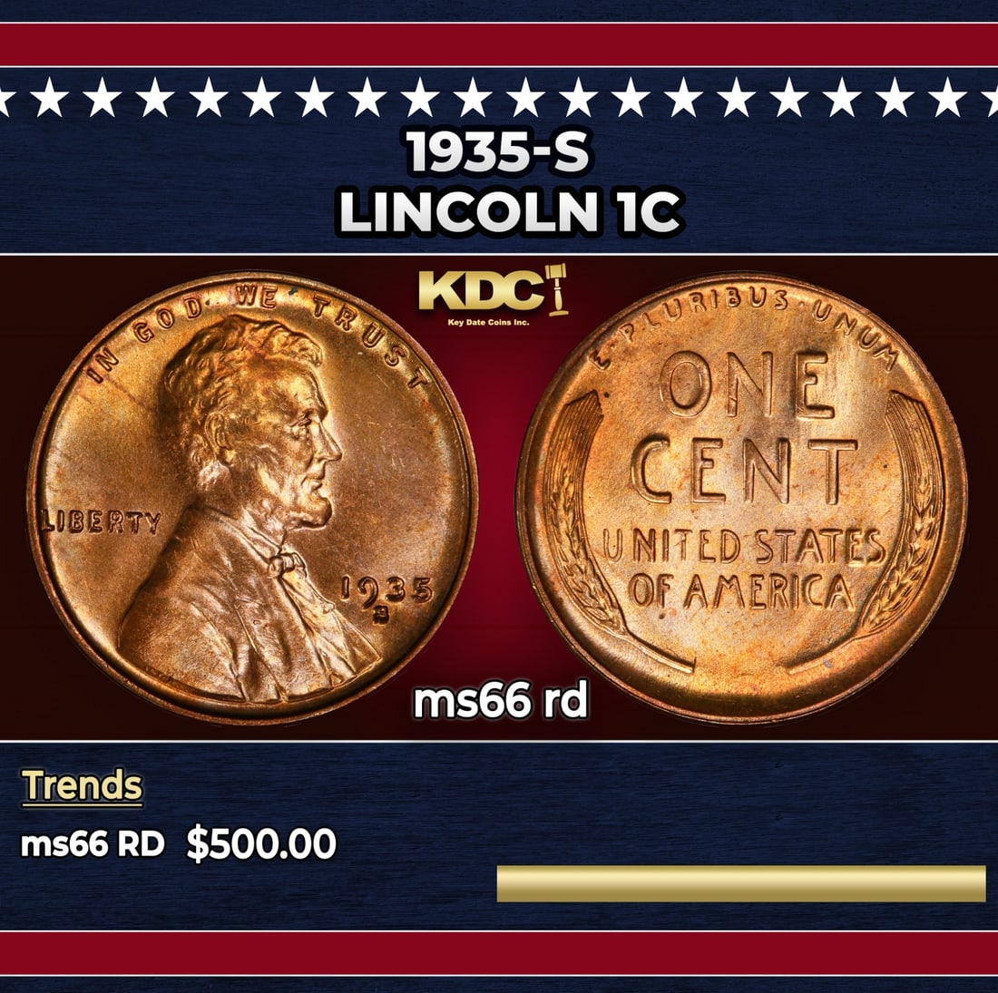 1935-s Lincoln Cent 1c Grades ms66 rd (1 of 3)