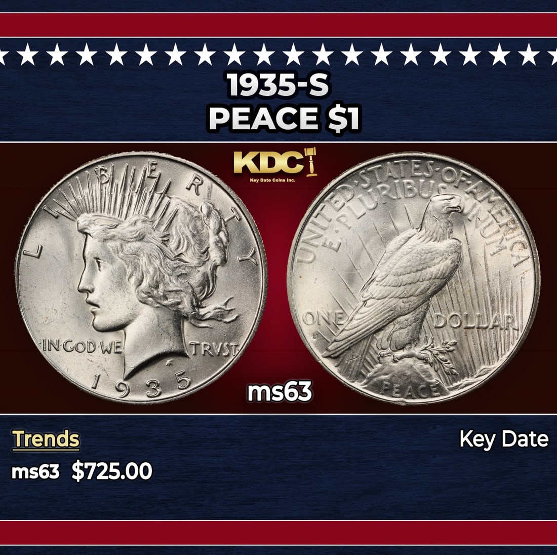 1935-s Peace Dollar $1 Grades ms63 (1 of 3)