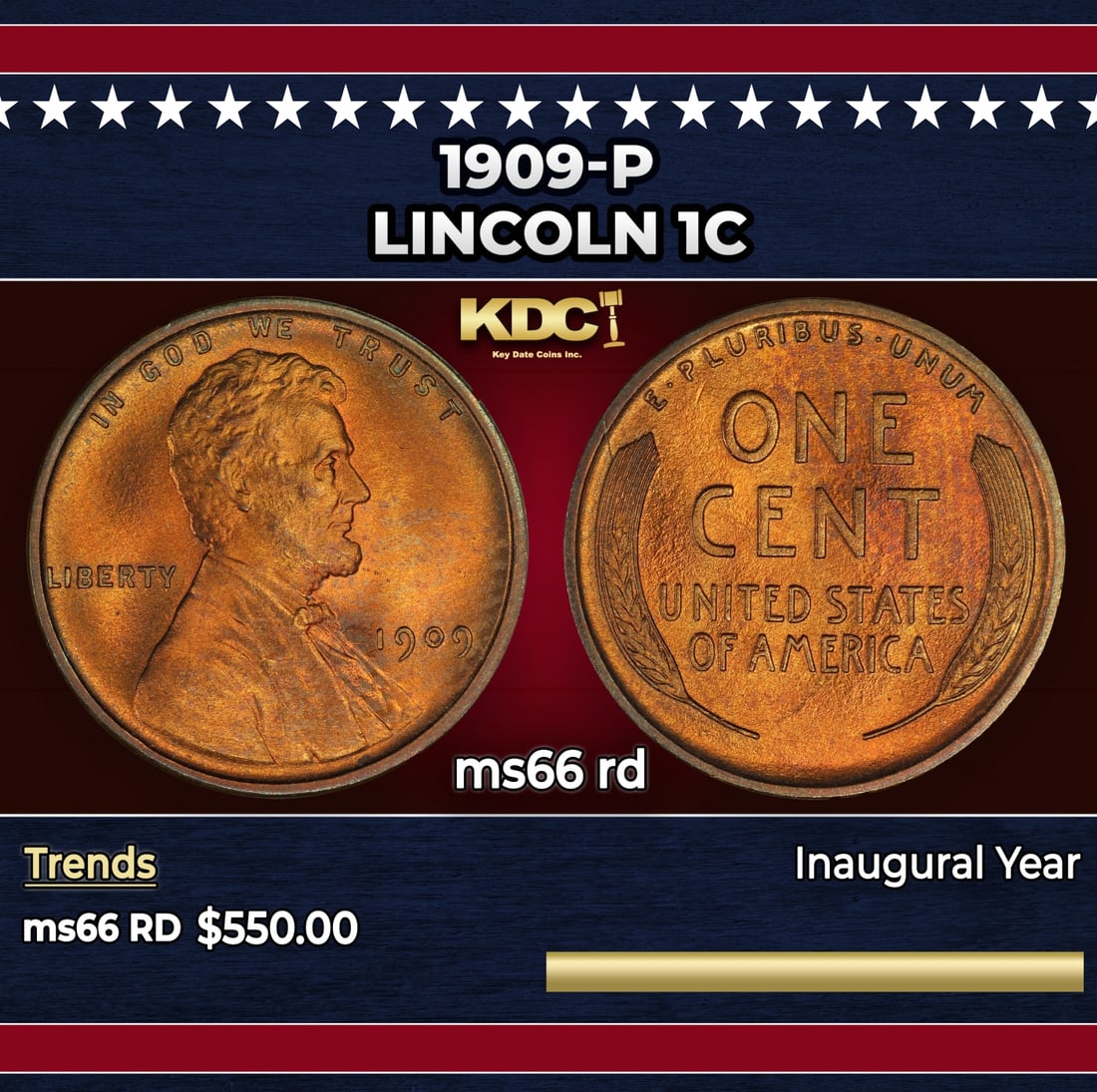1909-p Lincoln Cent 1c Grades ms66 rd (1 of 3)