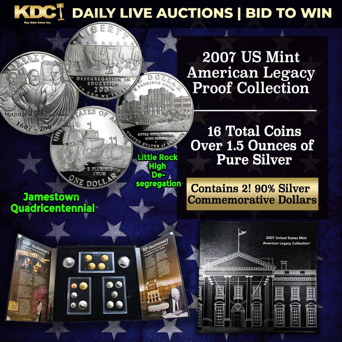 2007 U.S. Mint American Legacy Collection Set 16 Coins Over 1.5 Oz Of Silver: 2007 U.S. Mint American Legacy Collection Set 16 Coins Over 1.5 Oz Of Silver. Product DetailsThis American Legacy Collection Proof Set contains the 14 standard proof coins from 2007, along with the Ja