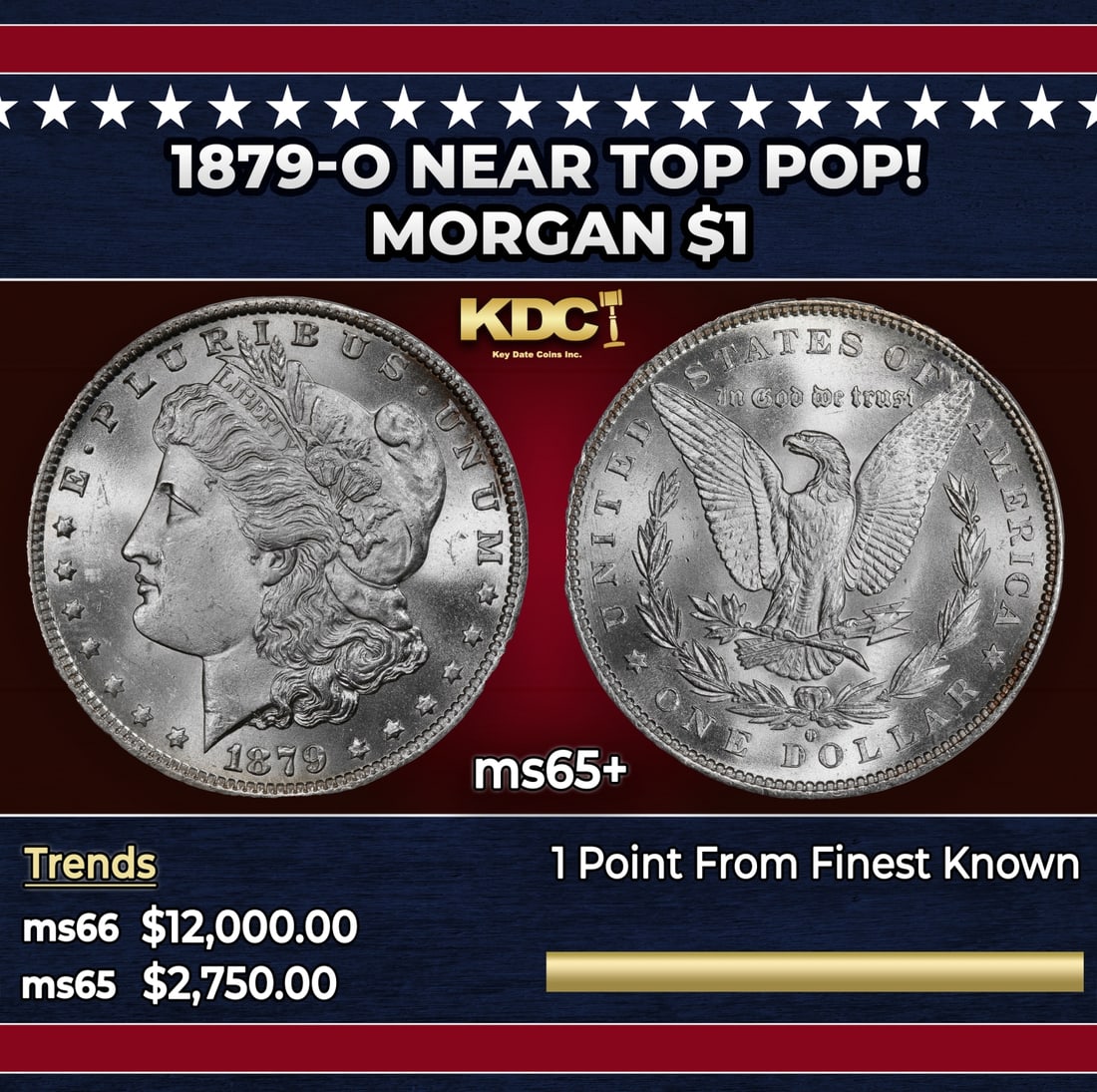 1879-o Morgan Dollar Near Top Pop! $1 ms65+ SEGS: 1879-o Near Top Pop! Morgan Dollar $1 ms65+ SEGS. With the Bland-Allison Act enabled, Mint officials needed all hands on deck, so they reopened the New Orleans Mint in 1879. The first coins were struc