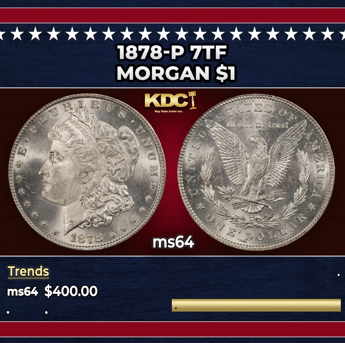 1878-p 7tf Morgan Dollar $1 Grades ms64 (1 of 3)