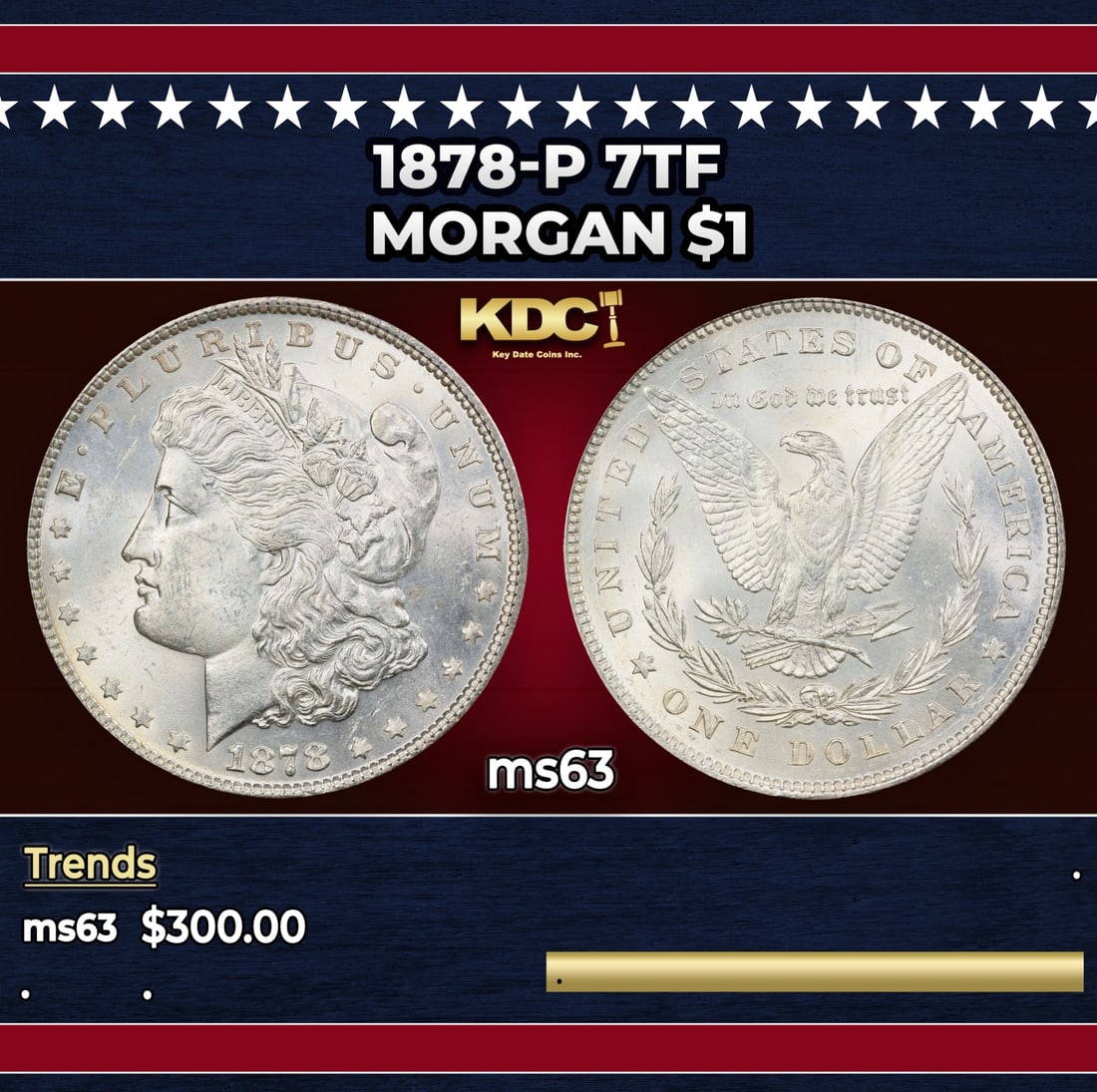 1878-p 7tf Morgan Dollar $1 Grades ms63 (1 of 3)